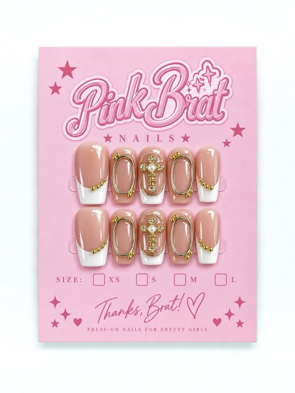 Champagne Luxe Rhinestone French Tip Press-On Nails - Medium